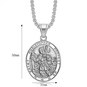 St Christopher Men's Stainless Steel Pendant Necklace <b>Titanium</b> Steel Religious Charm Everyday Wear - Product Image 5