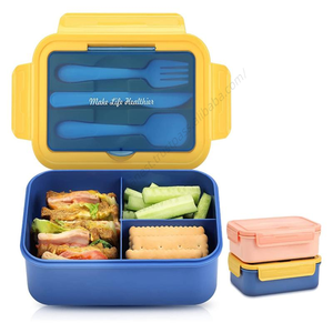 Contenedor de Alimentos Reutilizable de Doble Capa Apto para Microondas DD1938, Lonchera de 3 Compartimentos a Prueba de Fugas con Cubiertos - Product Image 1