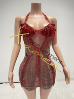Ocstrade Pronto per la Spedizione - Contattaci Prima dell'Ordine, Abito Aderente Personalizzato con Strass per Feste di Compleanno, Vestito Mini Sexy con Perline e Collo all'Americana per Club