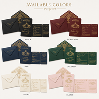 Suite d'invitations de mariage de luxe noire avec impression dorée, carte d'invitation style passeport et carte de détail RSVP