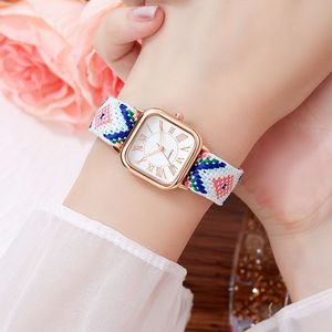 Reloj Cuadrado Pequeño para Mujer, Estilo Minimalista Retro Étnico, Correa de Cuerda Trenzada, Reloj de Cuarzo para Dama - Product Image 2