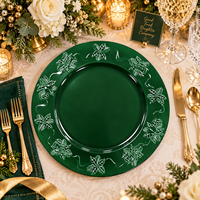 33cm Kunststoff-Platzteller Pulverbeschichtet Luxuriös Geprägter Blumenrand Elegante Grüne Tischdekoration für Hochzeitsempfänge