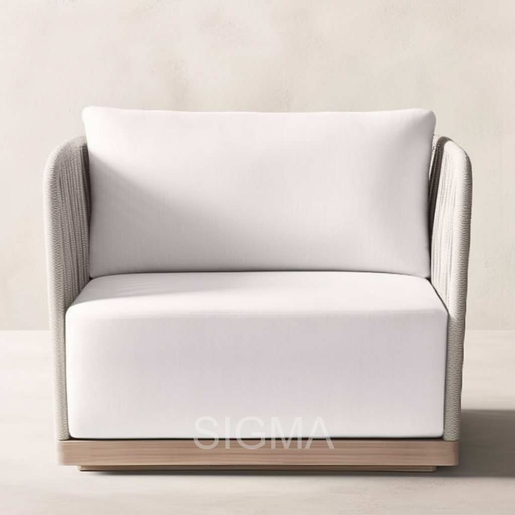 Modern All Weather Luxury Outdoor Patio Hotel Single Sofa Couch Wood Teak Solid Wooden Armchair Garden single Sofa