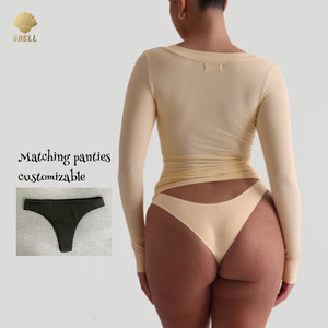 Luluxixiyaya en forma de <span class=keywords><strong>V</strong></span> Lyocell Momal Micro acanalado manga larga 3cm altura Slim Fitting señoras verano 250gsm Sexy <span class=keywords><strong>cuello</strong></span> en <span class=keywords><strong>V</strong></span> camiseta - Product Image 4