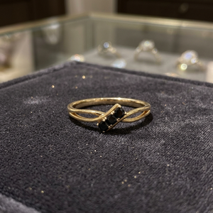 Gold Color <b>Black</b> <b>Onyx</b> Three Stone <b>Ring</b> Cross Band Fine Jewelry for Women - Product Image 2
