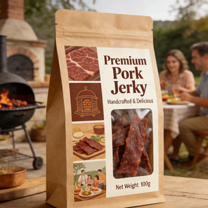 Sacs en papier kraft personnalisés avec votre logo, de qualité alimentaire, sachets à fermeture éclair avec fenêtre transparente pour sacs de viande séchée (<span class=keywords><strong>porc</strong></span>) - Product Image 3