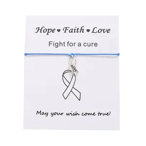 Pulsera tejida de la Amistad Hope Faith Love, pulsera de la amistad con amuleto de la cinta contra el cáncer y la tarjeta de deseos personalizada