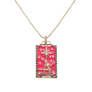 Unisex Origineel Ontwerp Emaille Tarotkaart Ketting Aantast-Vrije Vergulde Hanger Op Vintage Stijl Hartvormige Koperen Ketting - Product Image 5