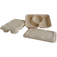 Heepack Biodégradable 11 "X 8" Rectangle 4 Compartiment Jetable Pulpe Plaque Bagasse Papier Conteneur Couvercle Clamshell Production