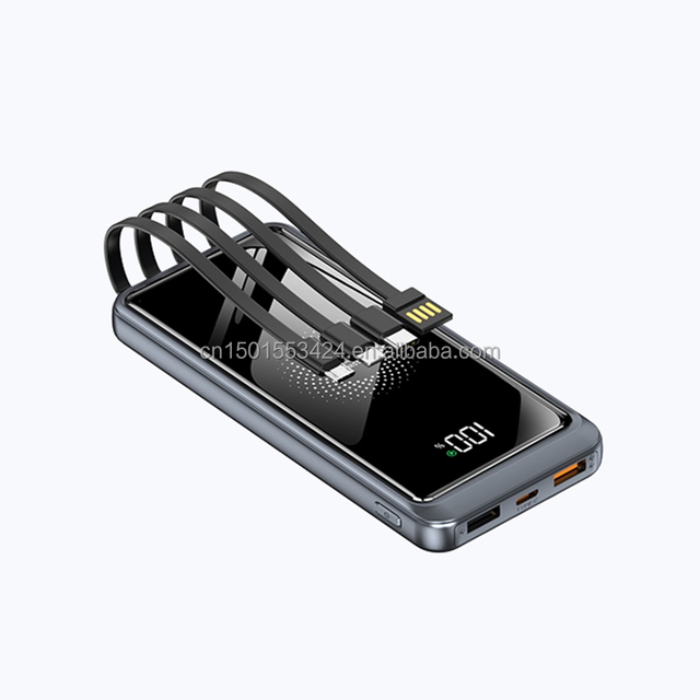 Slim Wireless Power Bank 10000mAh Fast Charging PD 22.5W Built in 4 Cables Led Display Wireless 15W Portable Charger