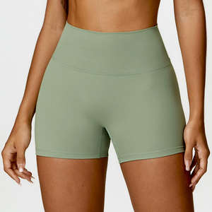 Celana pendek yoga pinggang tinggi disikat, celana pendek olahraga pinggang tinggi, legging pendek fitness lari, paha, peach - Product Image 5