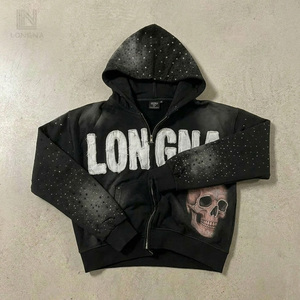 Sudadera con capucha de algodón grueso personalizada, lavada, desgastada, con efecto ácido, estilo vintage, corte holgado, con parche bordado, color liso, <span class=keywords><strong>para</strong></span> invierno - Product Image 4