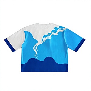 T-shirt à manches courtes pour homme, sublimation et impression en relief, design surf, coupe ample, séchage rapide, col rond, bleu et blanc - Product Image 2
