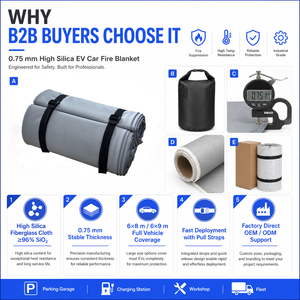 Solution de confinement d'incendie pour batteries de véhicules <span class=keywords><strong>électrique</strong></span>s, <span class=keywords><strong>couverture</strong></span> anti-feu en fibres de silice haute performance, fournisseur OEM - Product Image 4