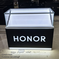 Comptoir d'exposition en verre avec éclairage LED en métal personnalisé, étanche, écologique, pour accessoires de téléphonie mobile, stand de vente au détail