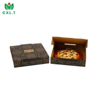 Boîte à pizza portable en kraft écologique et robuste avec impression personnalisée noire quadricolore, boîte à emporter jetable