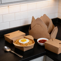 Boîte en carton kraft brun écologique jetable 32 oz, emballage de luxe biodégradable et recyclable avec impression personnalisée pour restaurants et fêtes