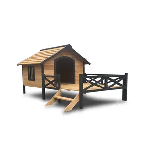 Casa de perro grande con porche de tamaño grande, refugio para perros elevada de madera XL - Product Image 1