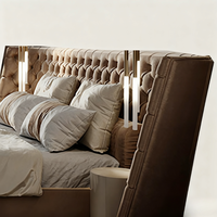 Lits en cuir capitonnés de luxe avec rangement, design minimaliste pour villa, penthouse, chambre à coucher, lit double