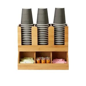 Soporte de bambú para almacenamiento de tazas de café, organizador Caddy de condimentos y accesorios