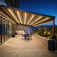 Auvents rétractables motorisés modernes pour l'extérieur, avec éclairage LED blanc, structure en PVC et aluminium, pour pergola en tissu pour terrasse