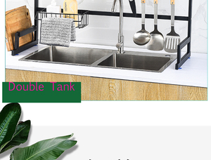 Supports de rangement en acier inoxydable sur mesure pour 2 égouttoirs, accessoires de cuisine, séchoir de rangement au-dessus de l'évier - Product Image 4