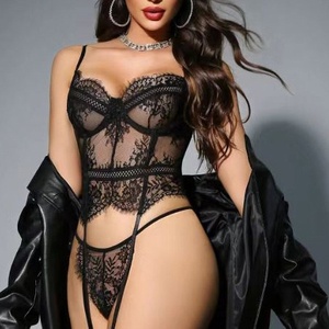 New Style Fishbone Shaping Eyelash Lace Lingeries <b>Set</b> <b>Sexy</b> Lace Embroidered Underwear <b>Set</b> With Strappy Socks - Product Image 3