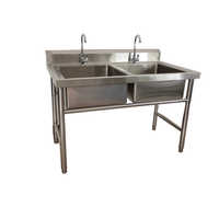 Restaurant Industrial Edelstahl Custom ized Küchen spüle mit Tisch Commercial Doppel waschbecken mit Unter regal Fabrik