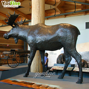 Grande statue de fauve en bronze, sculpture animale d'extérieur, patinée, avec bois de cerf, décoration de jardin - Product Image 5