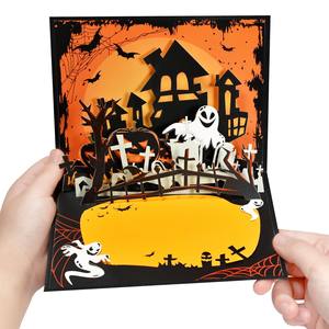 Nueva Tarjeta <span class=keywords><strong>de</strong></span> Felicitación <span class=keywords><strong>de</strong></span> Halloween con Diseño <span class=keywords><strong>de</strong></span> <span class=keywords><strong>Casa</strong></span> Embrujada <span class=keywords><strong>de</strong></span> Calabazas 3D, Hecha a Mano, Impresa con UV, Origen Zhejiang, Regalo Festivo, Invitación - Product Image 4