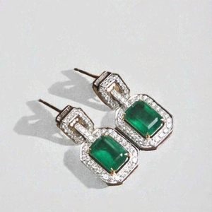 Boucles d'oreilles pendantes en zircon vert, plaqué argent 925, bijoux élégants vintage pour mariage, fête, DIAMOND - Product Image 3