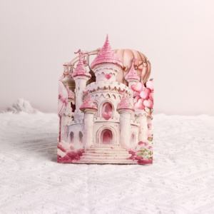 Tarjeta de felicitación 3D para el día de San Valentín Declaración de gato lindo en un castillo de palacio por globo aerostático Tarjetas emergentes 3D de doble puerta - Product Image 2