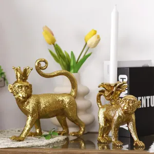 Redeco Resin Gold Animal Sculpture Monkey Candle Holder Home Decoration Items