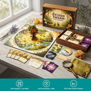Jeu de cartes personnalisé avec pelliculage velours, certifié FSC, estampage à chaud doré pour édition Kickstarter de luxe, boîte à bandoulière - Product Image 1