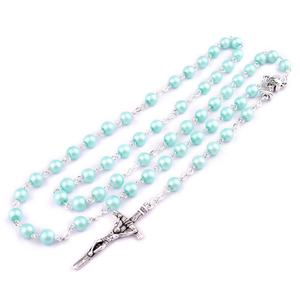 Perle di vetro 6mm colore tappetino prima comunione battesimo <span class=keywords><strong>rosario</strong></span> coppa santa centrotavola croce cattolica <span class=keywords><strong>collana</strong></span> con scatola - Product Image 2