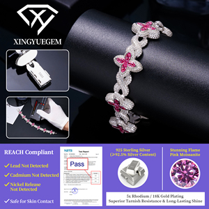 In Bulk 925 Silver Fully <b>Iced</b> <b>Out</b> VVS Moissanite Diamond Cuban Link <b>Chain</b> Bracelets Pink Lucky Clover for Women's Fine Jewelry - Product Image 5