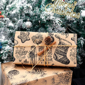 Wholesale 80g Double-Sided Kraft Print <b>Christmas</b> Custom 43cm X 10m Roll Wrapping Paper for Packaging - Product Image 4