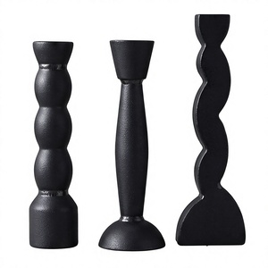 Modern <b>Black</b> <b>Metal</b> Decorative Tealight <b>Candle</b> <b>Holders</b> Wavy Beaded Sculptural Design - Product Image 4