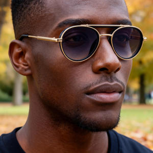 Nouvelles lunettes de soleil ovales de style européen et américain pour hommes, monture en métal, double pont, rétro, punk, protection UV400, monture noire, verres en PC - Product Image 3
