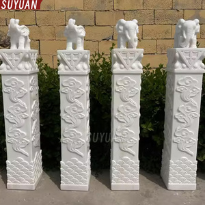 Colonna in Marmo Bianco con Scultura di <span class=keywords><strong>Elefante</strong></span> e Cavallo, Decorazione Moderna Fatta a Mano Personalizzata con Nuvole Auspicanti per Casa, Cortile e <span class=keywords><strong>Giardino</strong></span> - Product Image 2