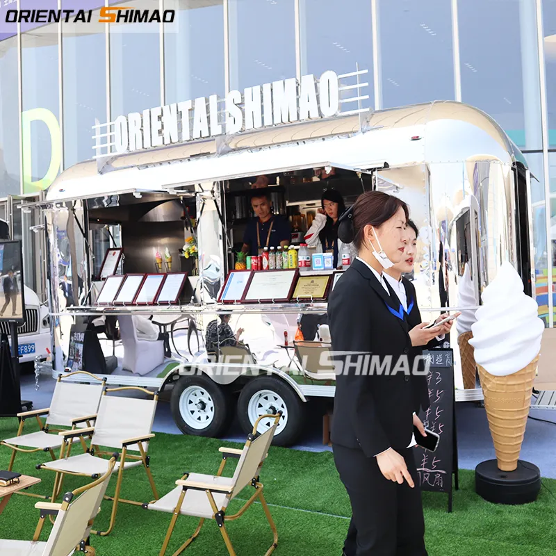 Stainless Steel food truck hot dog pizza coffee ice cream mobile fast Airstream food trailer airstream truck for sale