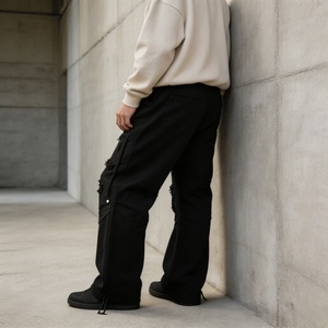 Pantalon déchiré noir personnalisé pour homme, taille élastique avec cordon de serrage, style streetwear, décontracté, en coton tricoté, pour l'automne - Product Image 3