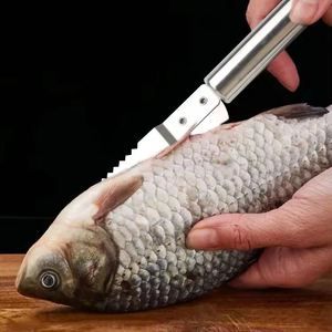 Outil multifonctionnel 2-en-1 en acier inoxydable : écailleur manuel durable et couteau à poisson pour découper, gratter et dégraissier - Product Image 2