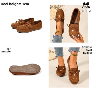 Mocassins en daim pour femmes, à bout fermé, à enfiler, avec nœud et concho, chaussures plates de conduite, commande en gros, fournisseur en gros - Product Image 6