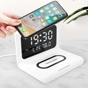 Alibaba Trending 3 in one 15W Alarm Clock Fast Wireless Charging For Phone Wireless Charger