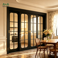 Porte intérieure double à 8 panneaux en bois massif SLS Noir Heritage, avec cadre cintré et verre dépoli éthéré pour villa