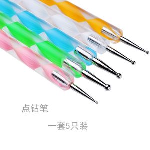 Ensemble de 5 stylos à strass double extrémité en acrylique en forme de spirale, outil de pointillage pour nail art, stylo de gaufrage pour la conception de manucure - Product Image 3