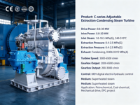 Turbine à vapeur industrielle Bowzon 8MW Série C à condensation par extraction avec unité de réduction de vitesse 25000V 60Hz, écologique, au gaz naturel