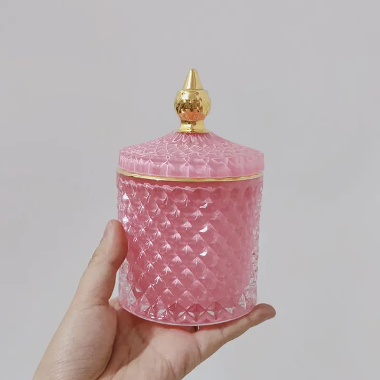 Small Wonderful Odd Pastel Light Pink Hexagon Shape Glass Bell Crystal Color Candle Jar