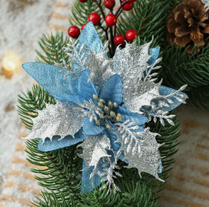Glitter <b>Artificial</b> <b>Poinsettia</b> Flowers Christmas Tree Decorative Flower Ornaments - Product Image 3